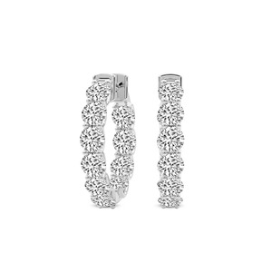 Boucles d'oreilles créoles classiques en diamants de laboratoire ronds, 1 carat total, couleur F-G, clarté VS, 20 diamants, or massif 14K, charme moderne pour soirée - Product Image 1