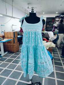 Exotic Aqua <b>Shade</b> Women Nomad Print Mirror Embroidered Indian Art Flared Sleeve Dress Ladies Widest Selection Tiered Skirt Tunic - Product Image 5