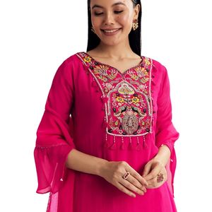 ชุดสูททรงไม่สมมาตรแบบ Chinon สีชมพูพร้อมปักลายเสื้อผ้าพื้นเมืองสำหรับผู้หญิงเครื่องแต่งกายตามสั่ง - Product Image 3