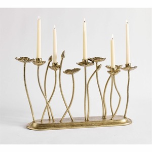 Porte-bougie en métal de luxe, feuille d'or, branche d'olivier, chandelier conique pour mariage, décoration de la maison, vente en gros de porte-bougie en métal - Product Image 2