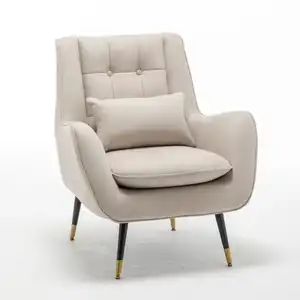 Fauteuil classique en velours rembourré épais blanc cassé avec coussin