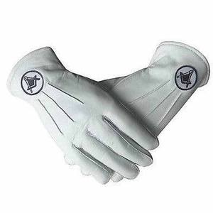 Guantes Masónicos de Cuero Suave Blanco con Escuadra y Compás - Product Image 1