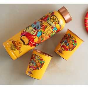 Juego de Botella y Vaso de Cobre con Estampado Meena de Rajasthani para una Experiencia Premium en Bebidas - Product Image 4