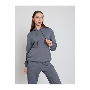Casual Style Relaxed Fit Long Arm Hooded Sweatshirt Front Pockets Women Girls - Product Image 2