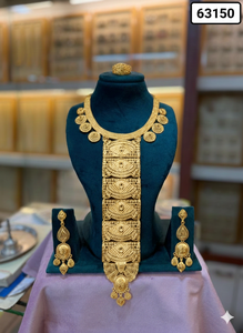 Luxury Gold Plated Copper Vintage Multi Disc Statement Necklace Set with Designer Drop <b>Earrings</b> for Wedding & Anniversary 63147 - Product Image 4