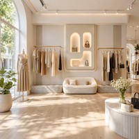 Étagères de présentation personnalisables, étagères de magasin rétroéclairées en forme d'arche, présentation minimaliste de luxe pour boutique de vêtements