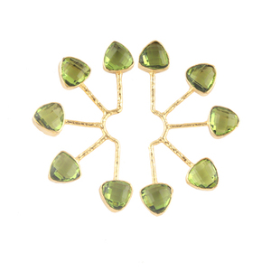 New Arrival 8mm Trillion Multi Stone <b>Peridot</b> Quartz Designer Stud <b>Earrings</b> Gold Plated Hammered Finish Push Back <b>Earrings</b> Gift - Product Image 1