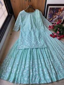 เสื้อจอร์เจียแบบหนาคุณภาพดีสไตล์บอลลีวูดปักลายอย่างเต็มที่และไม้อัดเนื้อแข็งสำหรับผู้หญิงผ้าคุณภาพสูง - Product Image 5