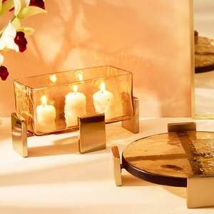 Design attrayant en aluminium plaqué or plateau de service motif simple plaque en métal pour la décoration de fête d'événement - Product Image 3