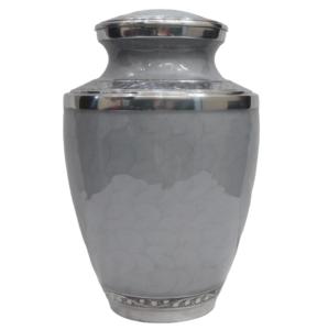 Urnas de cremación clásicas de aluminio para adultos con banda de grabado de Peltre y esmalte gris acabado para cenizas humanas. - Product Image 4