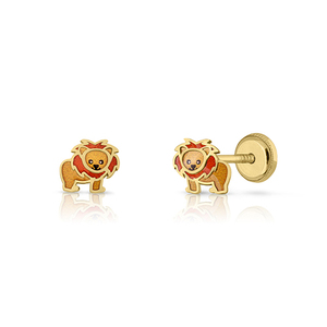 Pendientes de oro para niños con esmalte Lion Kid's Jewelry - Product Image 1