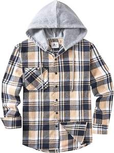 Custom <b>Men's</b> Casual Hooded <b>Shirt</b> High Quality Long Sleeve Flannel <b>Shirts</b> <b>Men</b> Cotton Casual Plaid <b>Shirt</b> Bangladesh Manufacturer - Product Image 3
