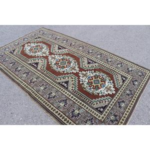 Turkish Rug, 5x8.5 ft Vintage Rug, <b>Brown</b> Floral <b>Wool</b> Rug - Product Image 4