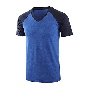 Camiseta con Cuello en V Personalizada de Fábrica con Impresión de su Propia Marca, Manga de Color en Contraste, Algodón/Bambú Transpirable de Alto Rendimiento - Product Image 5