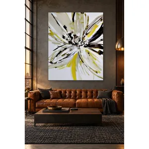 Fida Yellow Black Watercolor Blooming Flower <b>Canvas</b> Print - Product Image 2