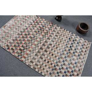 Tapis Moderne Chic Vintage Turc Laine 9x12 Beige Patchwork Design Latex Support pour Décorations de Salon - Product Image 4