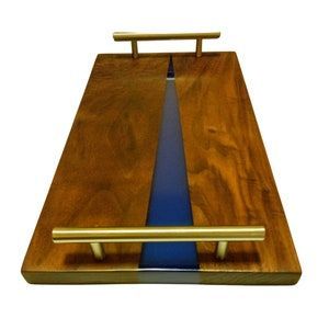 Bandeja de servicio de madera de diseño de lujo de alta calidad Bandeja de servicio de madera y epoxi de resina personalizada Bandeja de servicio decorativa con asas - Product Image 4