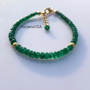 Bracelet vintage en émeraude verte, perles rondes facettées de 4 mm, bijoux de fête, design perlé, certifié par un tiers, unisexe - Product Image 2