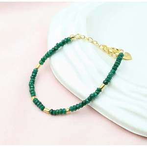 18K Gold Fine <b>Charm</b> Bracelet with Emerald Corundum - Product Image 3