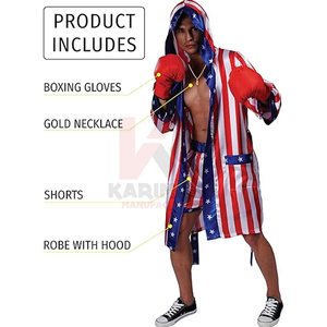 ชุดนักมวยชายผ้าซาตินลายธงชาติอเมริกัน พร้อมฮู้ด กางเกงขาสั้น เข็มขัด และผ้าคลุม สำหรับคอสเพลย์ฮาโลวีน ชุดนักสู้แชมป์ - Product Image 2