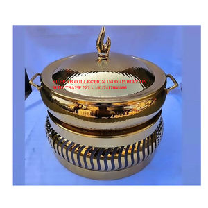 Plato de frotamiento redondo chapado en oro de lujo con acabado martillado y soporte decorativo para Catering Buffet y calentador de alimentos de Hotel - Product Image 6