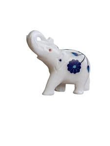 White Marble Decorative Elephant Lapis Lazuli Stone Inlay Work Good Luck Statue for Gifting Purpose - Product Image 2