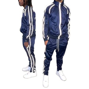 Reflective Zip Chándal Jogger Set Mens Slim Fit Dos piezas Ropa deportiva Activewear Chándal - Product Image 3