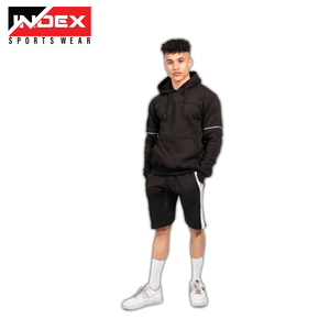 Sudadera con capucha con parche bordado desgastado personalizado lavado ácido Vintage Zip pantalones cortos de verano de algodón para hombre y conjunto de chándales para correr - Product Image 2