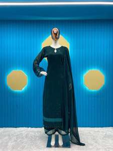 Top y pantalón de trabajo Moti de corte bordado con Secuencia de Georgette de imitación Premium con Dupatta bordada con secuencia - Product Image 3