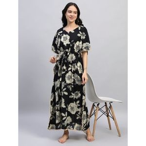 Chemise de nuit de maternité en coton 100% pour femmes, manches courtes, longueur totale, tissu respirant, col imprimé floral, été, élégante, simple - Product Image 1