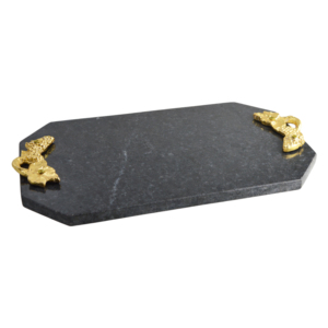 Plateau en marbre noir avec poignées en métal doré, forme rectangulaire, design d'intérieur, plateau en marbre décoratif, décoration de la maison - Product Image 1