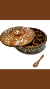 HOME NATURAL WOODEN Premium Printed Home Wooden Tabletop Spice <b>Box</b> With Separate Compartments for Spices and Dry Fruit <b>Box</b> - Product Image 5