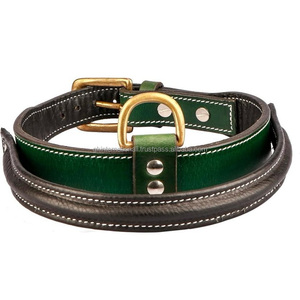 Collier de chien en cuir de grain supérieur robuste pour animaux de toutes tailles avec coutures blanches et poignée rembourrée Accessoires en laiton durables - Product Image 1