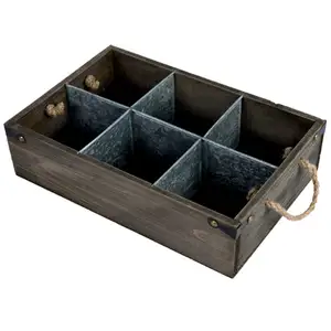 Amazing Wooden Crate with 6 compartment for Wine Bottles Handmade Crate with handles of Rope For Holding Wine Storage Box