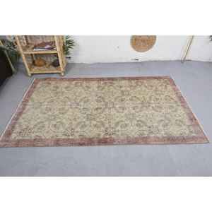 พรมขนแกะสไตล์ตุรกีโบราณสีเบจสีน้ำตาลแฮนด์เมดเป็นมิตรต่อสิ่งแวดล้อมพรมยางขนาดกลาง3.7x6.5ฟุต - Product Image 3