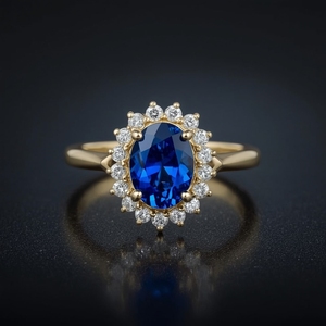 Anillo de Compromiso con Halo de Zafiro, Oro Sólido de 9K, Piedra de Nacimiento de Lujo para Bodas y Fiestas, Gema Natural OEM Tailandia - Product Image 5