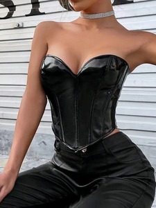 Cinchers de cintura de cuero sin espalda Sexy con cordones detalle de mujer adulta estilo tubo de moda sin mangas Control medio cobertura completa - Product Image 4