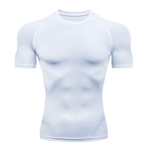 Séchage rapide unisexe Compression respirant 220g tissu Rashguard à manches courtes Gym Fitness haut d'entraînement T-Shirt de course - Product Image 1