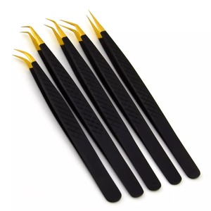 Pincettes d'extension de cils de qualité professionnelle en or noir, droites _ courbes et pointues, meilleures pincettes d'isolation pour ramassage de ventilateur - Product Image 2