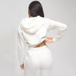 Sudaderas con capucha recortadas de rizo francés en blanco personalizadas de alta calidad, ropa de calle para mujer, Sudadera con capucha corta térmica de hombro caído de gran tamaño para fábrica - Product Image 2
