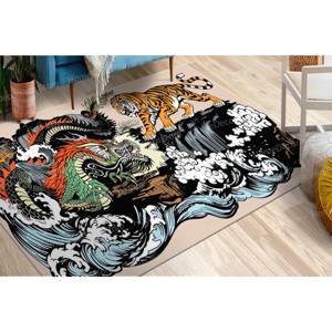 Alfombra de Lana con Diseño de Tigre y Dragón Japoneses, Alfombra Estampada Ecológica con Reverso de Látex, Grosor Medio - Product Image 5