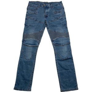 Jeans de moto pour hommes Pantalons renforcés entièrement doublés avec couche de protection Jeans d'équitation élégants Pantalons de moto en denim bleu conçus - Product Image 1