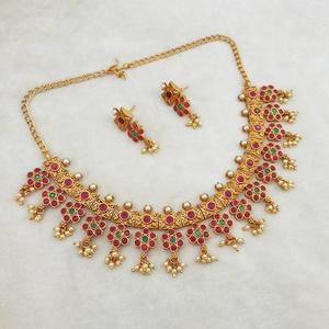 ชุดเครื่องประดับชั้นดี shubham หินทองแดงสีน้ำตาลและสีเขียว pota Necklace-FBK0028A - Product Image 1