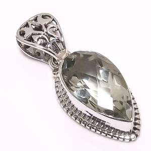 Colgante clásico de Plata de Ley 925 con número de piedras preciosas de amatista verde cortada en pera y patrón de dibujos animados para fiestas y joyería fina - Product Image 2