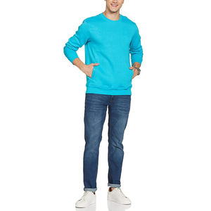 Nuevo estilo de moda Casual cuello redondo sudadera bolsillos laterales bordado liso Regular Fit algodón polar Color azul invierno hombres - Product Image 4