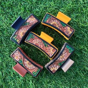 New Arrival Western Style Handmade <b>Tooled</b> Leather Hair Claw <b>Clips</b> Real Handmade Leather Hair Pins Accessories for Women and Girl - Product Image 3