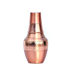 <b>Hot</b> Selling Customized Pure Copper Bedside Carafe <b>Flask</b> Hammered Design Tumbler Lid Stainless Steel Ayurveda Health Tumblers - Product Image 3