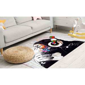 Alfombra Estampada Abstracta - Dj Monkey, Diseño de Mono Pensativo de Banksy, Alfombra de Chenilla - Product Image 3