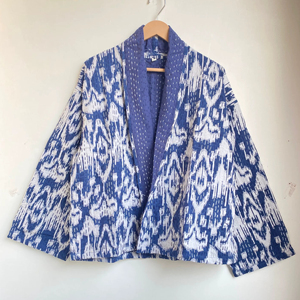 เสื้อแจ็กเก็ต Kantha เย็บด้วยมือพิมพ์ลายเสื้อแจ็กเก็ตสไตล์กิโมโนญี่ปุ่นเสื้อคลุมฤดูหนาวเสื้อคลุมพิมพ์ลายบล็อกเสื้อโอเวอร์โค้ท - Product Image 4