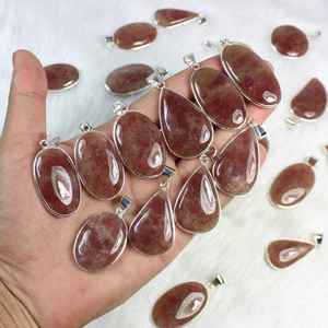 Colgante de piedras preciosas de cabujón suelto de cuarzo fresa Natural de Plata de Ley 925 sólida de alta calidad para reventa - Product Image 4